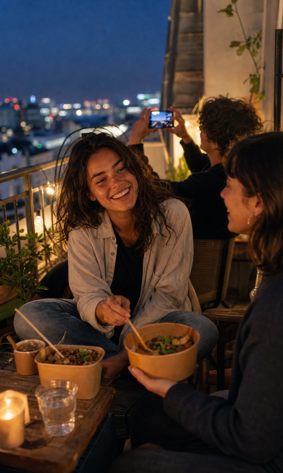 Mila mit Freunden auf dem Balkon