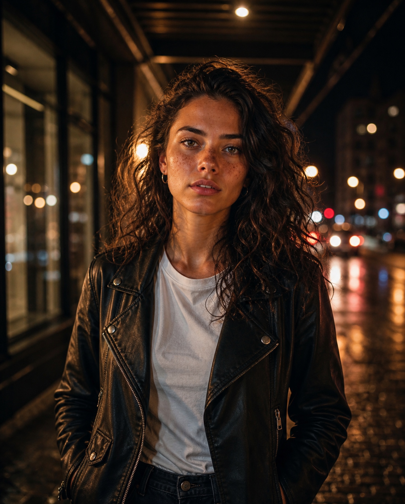 Mila bei Nacht in der Stadt
